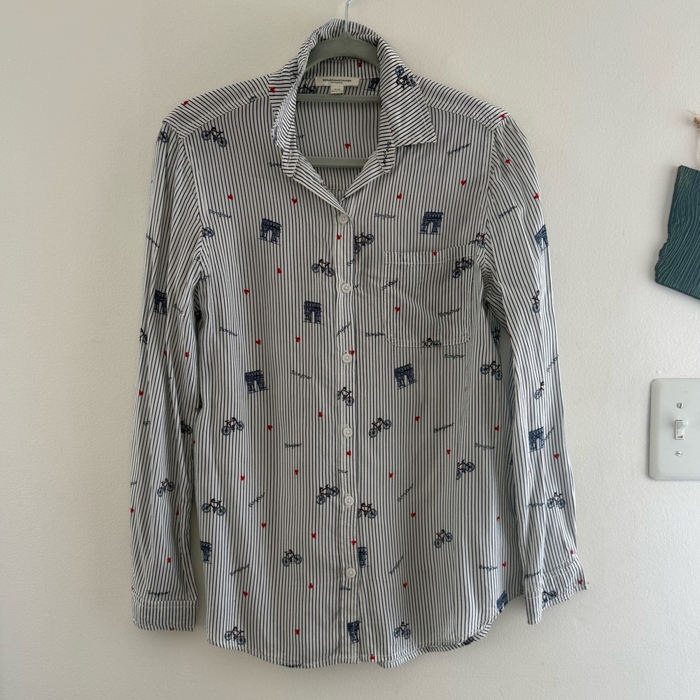 beachlunchlounge Bonjour Heart Striped Button Up S